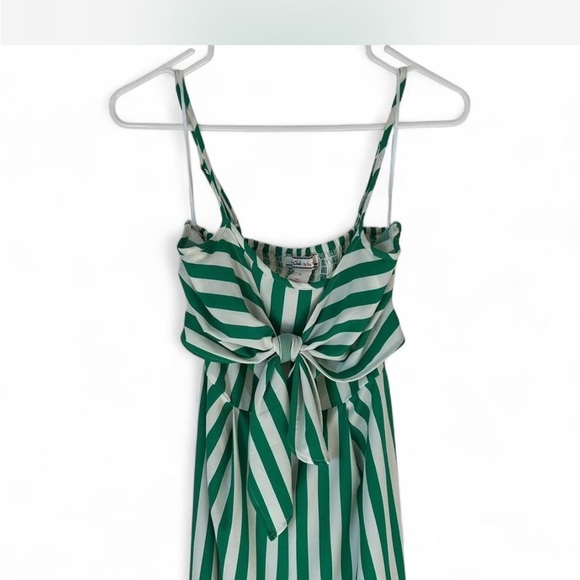 Green Striped Peep Hole Dressy Summer Beach Vacation Lightweight Jumpsuit - Picture 2 of 7